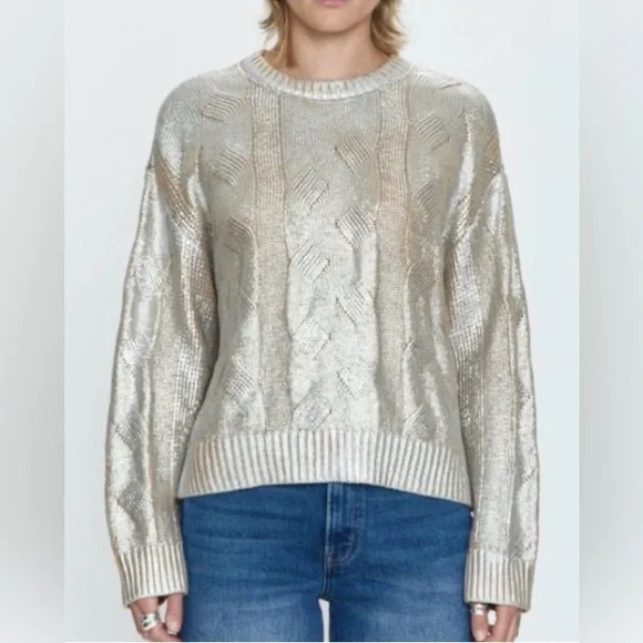 PISTOLA EVERLY FOIL ACCENT COTTON SWEATER GILDED CASTLE COLOR WOMENS SZ LARGE - Picture 3 of 13